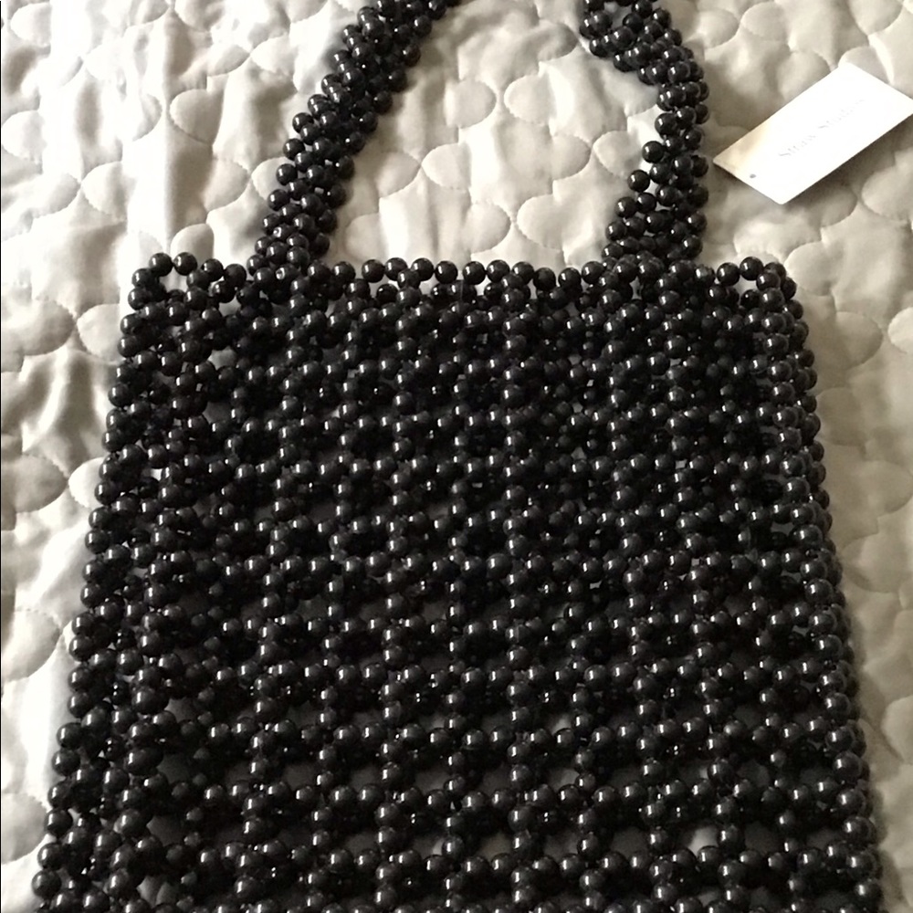 Elegant Black Beaded Tote Bag